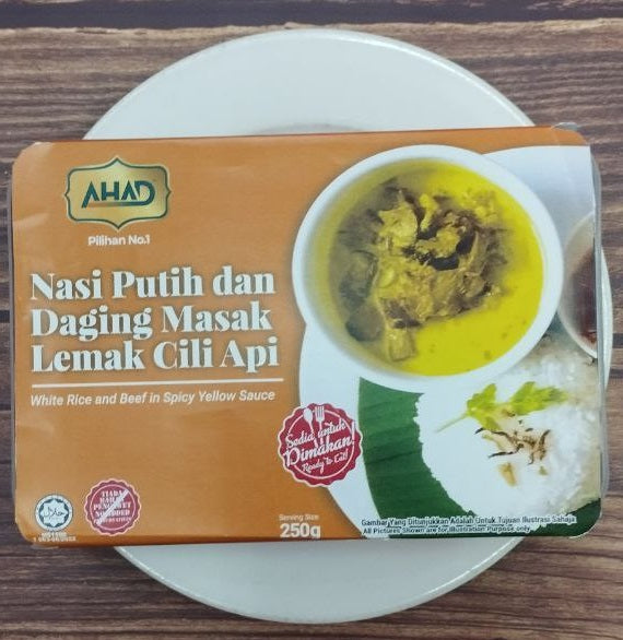 AHAD RTE Nasi Putih dan Daging Masak Lemak Cili Api / White Rice and Beef in Spicy Yellow Sauce